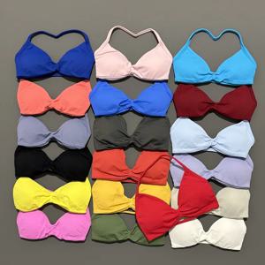 스트랩 백리스 요가 짐 브라 스크런치 푸쉬업 탈부착 컵 여성 운동복 짐 탑 홀터 스포츠 브라