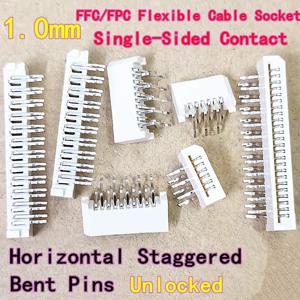 10PCS 1.0mm 피치 단면 접촉 수평 장착 스태거드 벤트 핀 언락 FFC/FPC 플렉시블 케이블 소켓 앵글 플러그