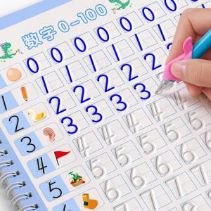 어린이 마법 연습책, 재사용 가능한 3D 플루티드 북, 따라쓰는 알파벳, 숫자, 그림, 수학 워크북