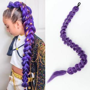보라색 케이팝 마녀 사냥단 코스프레 애니메이션 가발과 같은 머리띠 금색 실 포니테일 가발 브레이드