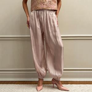 리나드 엘레강트 핑크 크레이프 루즈 블루머 여성용 스트리트 시크 플리츠 바지 여성 가을 빈티지 하이웨이스트 롱 팬츠 2025