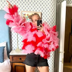 패션 컬러풀 튤 여성 재킷 러플 튤 소녀 재킷 볼륨 튤 여성 재킷 케이프 맞춤 색상