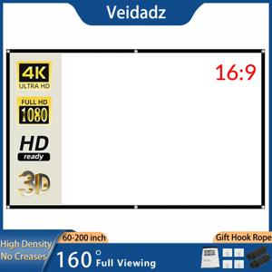 VEIDADZ 60-200 인치 휴대용 접이식 프로젝터 스크린 고밀도 흰색 주름 없음 소프트 프로젝션 스크린 16:9 실내 실외
