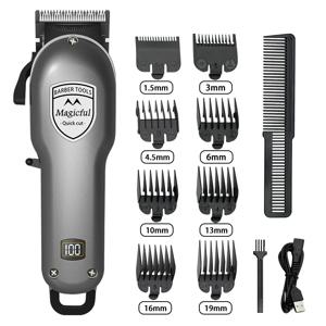 남성용 Magicful Hair Clipper 헤어 트리머 충전식 리튬 이온 배터리 면도 조절 가능한 전기 전문 헤어 클리퍼