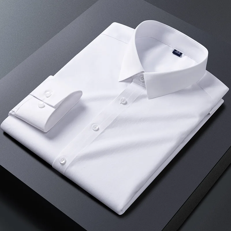 대나무 섬유 주름 방지 남성 셔츠 슬림 피트 용 긴 소매 드레스 셔츠 Camisa 사회 비즈니스 블라우스 흰색 셔츠 S-7XL 8XL