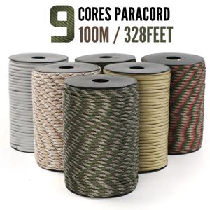 9 코어 650lb Paracord 100m Dia.4mm 군사 표준 낙하산 로프 텐트 매는 밧줄 액세서리 생존 팔찌 DIY 만들기