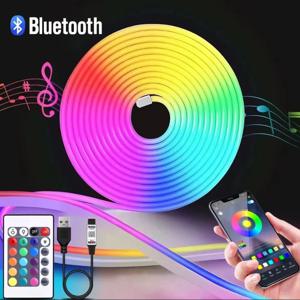 RGB 네온 LED 스트립 라이트 USB 유연한 로프 램프 블루투스 앱 원격 제어 방수 음악 동기화 침실 파티 휴일용