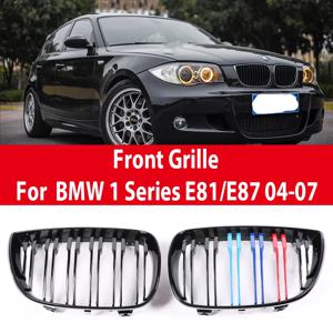 앞 범퍼 Kindey M 스타일 그릴 BMW 1 시리즈 E81 E82 E88 E87 2004-2011 더블 슬랫 글로스 블랙 그릴 커버 외부 부품