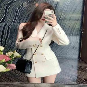 플러스 사이즈 울 수트 재킷 한국 스타일 허리 조절 리치 걸 리틀 프래그런스 스타일 2025년 봄 긴팔 슬림핏 코트