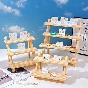 2-4 계층 귀 스터드 홀더 나무 보석 귀걸이 Dispaly 스탠드 선반 컵케익 메이크업 미니 그림 주최자 쇼케이스 랙 라이저