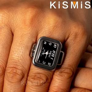 KISMIS 크리 에이 티브 링 시계, 남성과 여성을위한 합금 쉘 손가락 원형 다이얼 커플 시계, 새로운 뜨거운 판매
