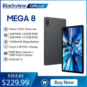 Blackview MEGA 8 태블릿 13인치 FHD+ 디스플레이 Unisoc T620, 12GB+24GB RAM 512GB ROM 11000mAh 배터리 50MP Android 15 4G 태블릿 PC