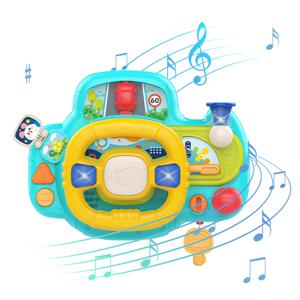 유모차 시뮬레이션 및 자동차 좌석을위한 아기 전기 스티어링 휠 운전 보컬 장난감 0-36 개월 유아를위한 교육 장난감