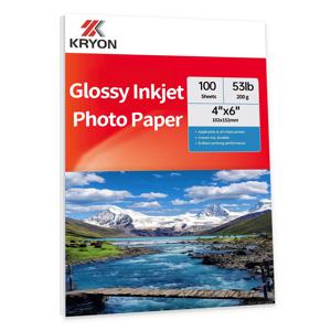 KRYON 102x152mm 크기 잉크젯 프린터용 고광택 인화지 4x6 인치 100 매 53Ib 200Gsm
