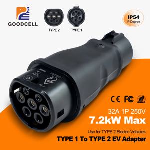 GOODCELL Type1 - Type2 32A 1상 7.2kw 최대 EV 충전기 어댑터 J1772 - IEC62196 EV 충전기 변환기