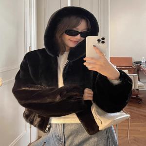 HDHOHR 2025 New100% 진짜 밍크 모피 코트 여성 패션 필수 천연 밍크 코트 따뜻한 짧은 가죽 겉옷 겨울 자켓
