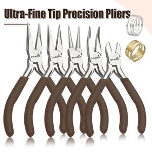 정밀 미니 니퍼/플라이어 탄소강 (1개): 초정밀 뾰족한 팁 갈색 핸들. 롱노즈, 구슬말이용, 니퍼, 굽은 노즈 중 선택. DIY 쥬얼리 제작 전문 수공구