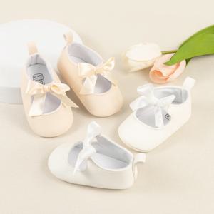 새로운 아기 소녀 신발 패션 리본 Bowknot 공주 가죽 신발 캐주얼 소프트 플랫 단독 솔리드 컬러 유아 첫 워커