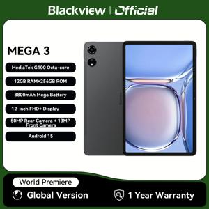 블랙뷰 MEGA 3 태블릿 PC 12.1인치 2.5K FHD+ 디스플레이 MTK G100 옥타코어 12GB 256GB 8800mAh 50MP 카메라 33W 충전기 안드로이드 15 패드