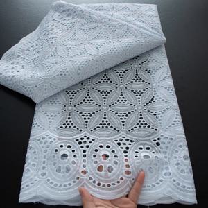 흰색 드라이 코튼 레이스 원단 고품질 2025 자수 5야드 아프리카 레이스 원단 나이지리아 여성용 웨딩 드레스 재봉 4494