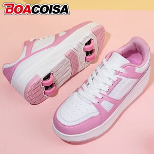 4륜 스케이트 롤러 신발 남아 여아용 풀리 스니커즈 캐주얼 야외 스포츠 슬라이드 슈즈 학생용 워킹 슈즈