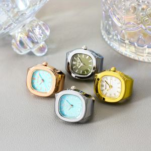 1pc 스퀘어 미니멀리스트 세련된 펑크 시계 반지 시계 회중 시계 다목적 틈새 커플 손가락 시계 미니 시계 c