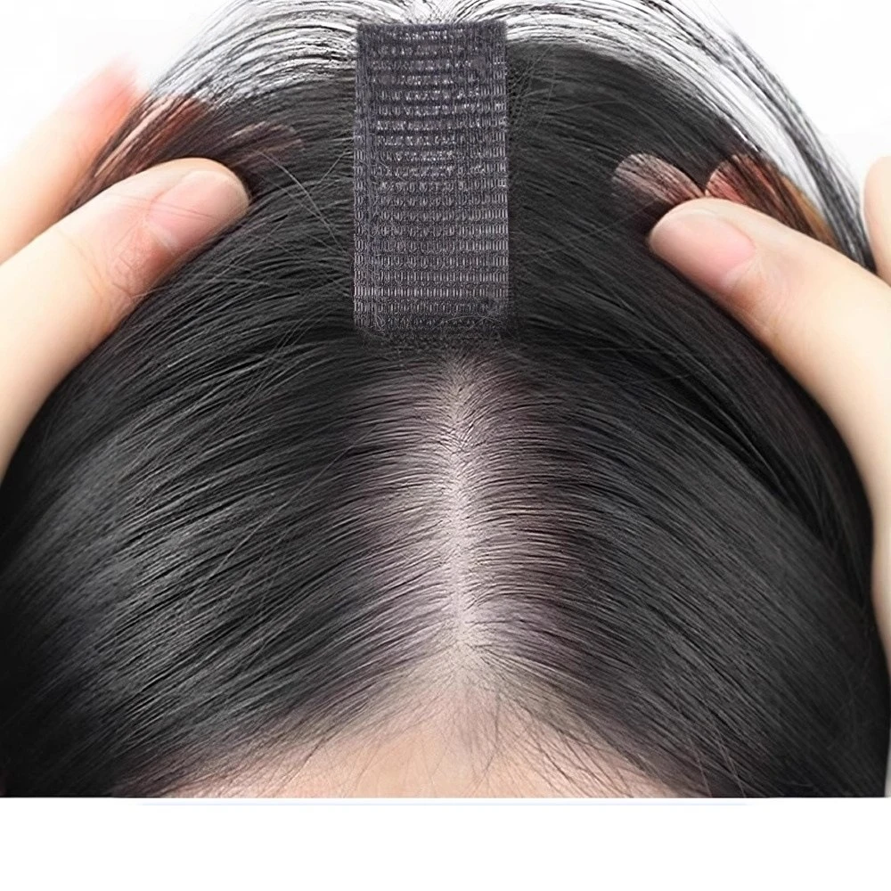 클립 없는 인모 앞머리, 업그레이드된 매직 페이스트 헤어 토퍼, 여성용 풍성한 앞머리 가발, 희미한 모발 가리개, 헤어피스 패치