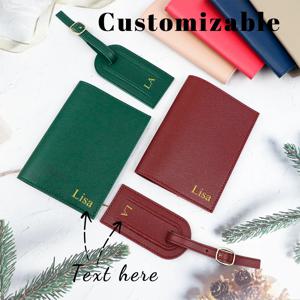 맞춤형 레터 PU 가죽 분실 방지 수하물 태그 + 여행 서류 및 여권 홀더 2종 세트