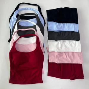 노로고 2피스 스포츠 세트 여성 백리스 탱크탑 하이웨이스트 스크런치 심리스 반바지 짐 세트 스포츠웨어 워크아웃 세트 요가