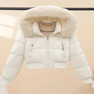 한국 스타일 숏패딩 여성용 두꺼운 후드 코트 스몰 사이즈 유행하는 큰 퍼 칼라 겨울 아우터