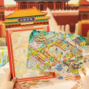 플러스 사이즈 카와이 어반 시리즈 풍경 스티커 미니어처 장면 3D 하우스 장난감 창의적인 콜라주 DIY 스크랩북 스태킹 스티커