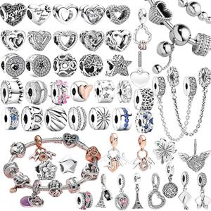 새로운 핫세일 반짝이는 하트 클립 스타 참 비즈, 오리지널 스네이크 핏 팔찌 목걸이 비즈, DIY 쥬얼리 여성 선물용