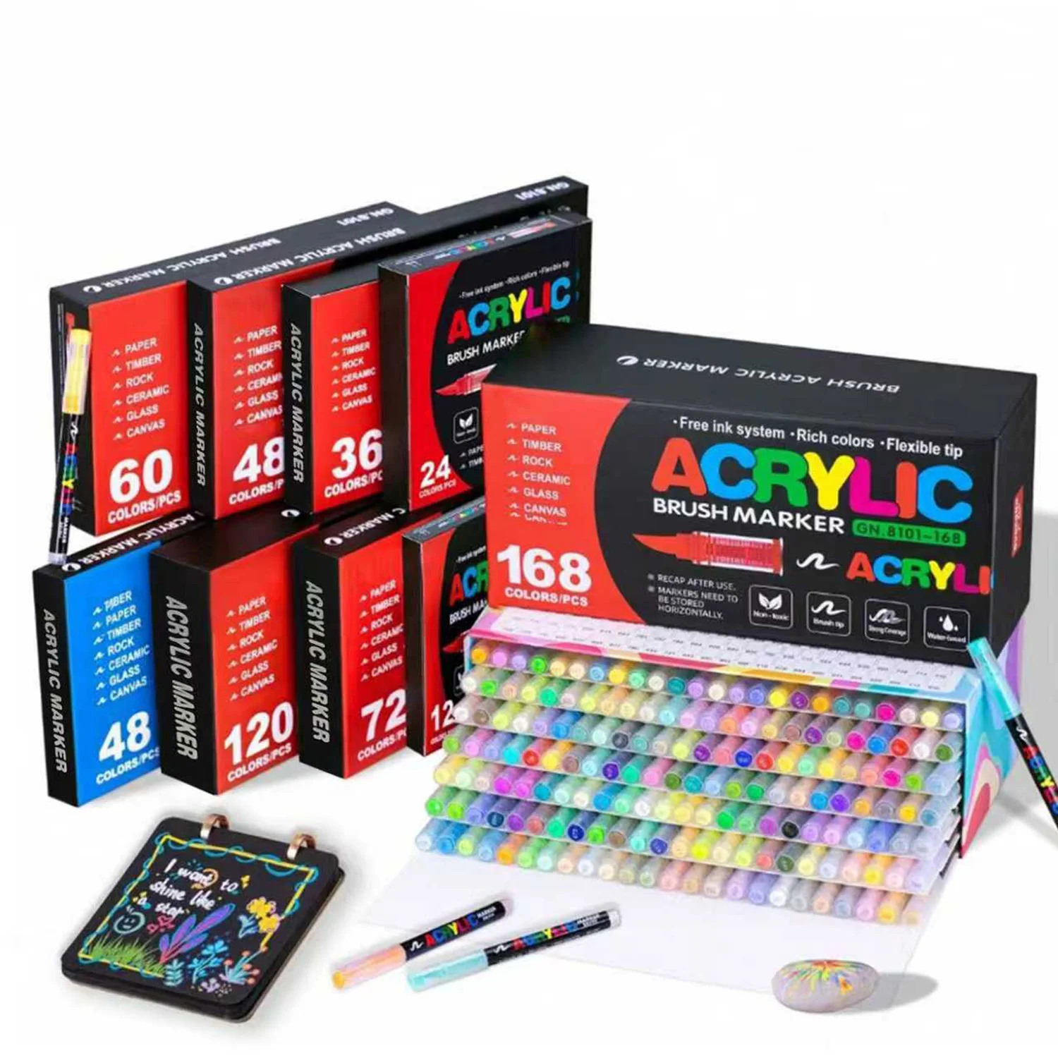12-60색 직액형 소프트 브러시 팁 아트 아크릴 마커, 유리, 나무, 종이, DIY, 개학 기념 그림 그리기용