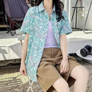 신상 반팔 셔츠, 통기성 좋은 여름 한국 버전 트렌디 고급 프린트 셔츠, 젠더프리 탑