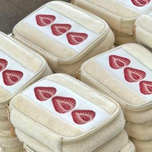 귀여운 자수 딸기 연필 케이스 휴대용 문구 펜 박스 다기능 대용량 메이크업 가방 보관 가방