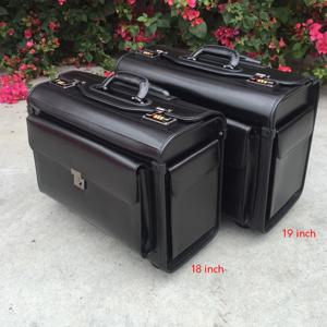 정품 가죽 기장 조종사 트롤리 수하물 여행 가방, 비행 승무원 에어 케이스, 18/19 인치 비즈니스 체크 인 박스