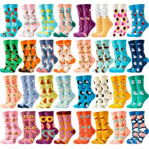 4 쌍 새로운 패션 다채로운 재미 해피 캐주얼 여성 양말 드레스 하라주쿠 귀여운 만화 고양이 개 레몬 도넛 소녀면 양말