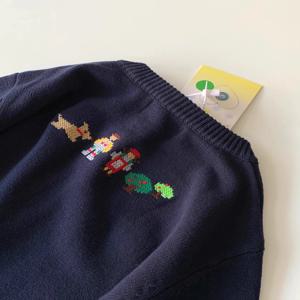 레트로 일본 만화 자수 소형 여성용 가디건 스웨터 느긋하고 부드러운 니트 코트 루즈핏 긴 소매