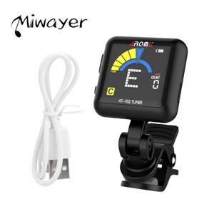 AROMA 충전식 튜너 AT-102 검정색, USB 충전식 내장 배터리 대형 LCD 360도 기타/베이스/우쿨렐레/바이올린용