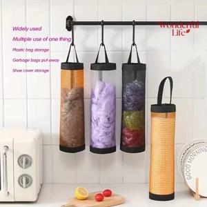 쓰레기 봉투 보관 주방 쓰레기 주최자 비닐 봉투 홀더 정리 교수형 쓰레기 수거 보관 가방