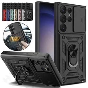 갑옷 회전 링 스탠드 카메라 렌즈 안티 스크래치 케이스 삼성 갤럭시 S24 S23 S22 울트라 S21 S20 플러스 FE A54 A34 5G 커버