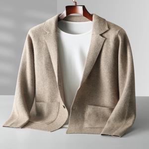 가을 겨울 남성 캐시미어 스웨터 버튼 카디건 턴 다운 칼라 100% 메리노 울 포켓 니트웨어 소프트 캐주얼 패션 코트