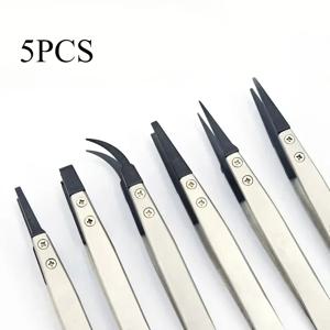 5PC 시계 손 설치 작업 핀셋 직선 팔꿈치 손잡이 스테인레스 정전기 방지 플라스틱 핀셋 ESD-259 ESD-259A ESD-7A