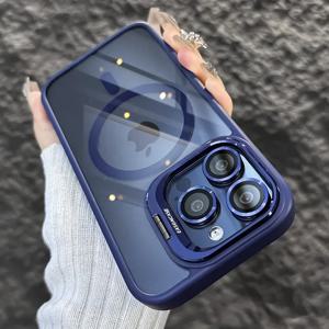 고급 금속 링 브래킷 iPhone 16 15 14 13 12 11 ProMax 렌즈 보호 필름 용 높은 투명 충격 방지 휴대 전화 케이스