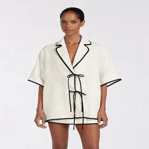 Marthaqiqi 여성용 캐주얼 잠옷 세트, 반팔 잠옷, 섹시한 턴다운 칼라 잠옷, 짧은 치마, 루즈한 여성 잠옷 세트