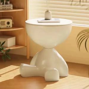 크림 커피 테이블 소파 침대 사이드 테이블 현대 간단한 홈 액세서리 거실 장식 크리 에이 티브 플랫 헤드 플라스틱 라운드 테이블