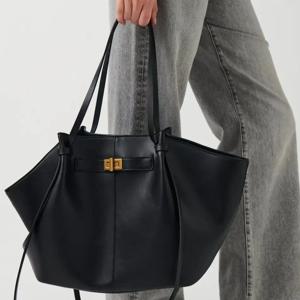 패션 대용량 공중 그네 여성 숄더 가방 디자이너 금속 잠금 핸드백 고품질 Pu 가죽 빅 토트 통근 가방
