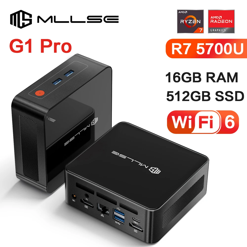 MLLSE G1 Pro 미니 PC AMD Ryzen7 5700U DDR4 16GB RAM 512GB SSD WiFi6 BT5.2 Windows 11 Pro 미니 데스크탑 컴퓨터 게임 작업