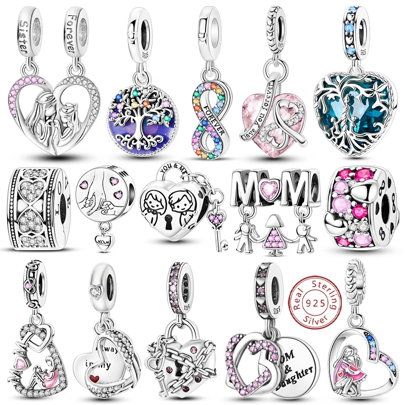 부적 비즈 925 스털링 실버 생명의 나무 복숭아 심장 달콤한 사랑의 매력 맞는 펜던트 팔찌 목걸이 여성 보석 선물