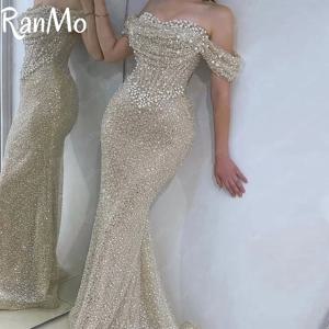 Ranmo 오프 숄더 이브닝 드레스 반짝이 댄스 파티 드레스 여성을위한 인어 페르시 파티 드레스 진주 아랍어 여성 댄스 파티 맞춤형